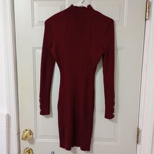 Almost Famous Burgundy Ribbed Sweater Bodycon Dress with Sleeve Detailing, Large